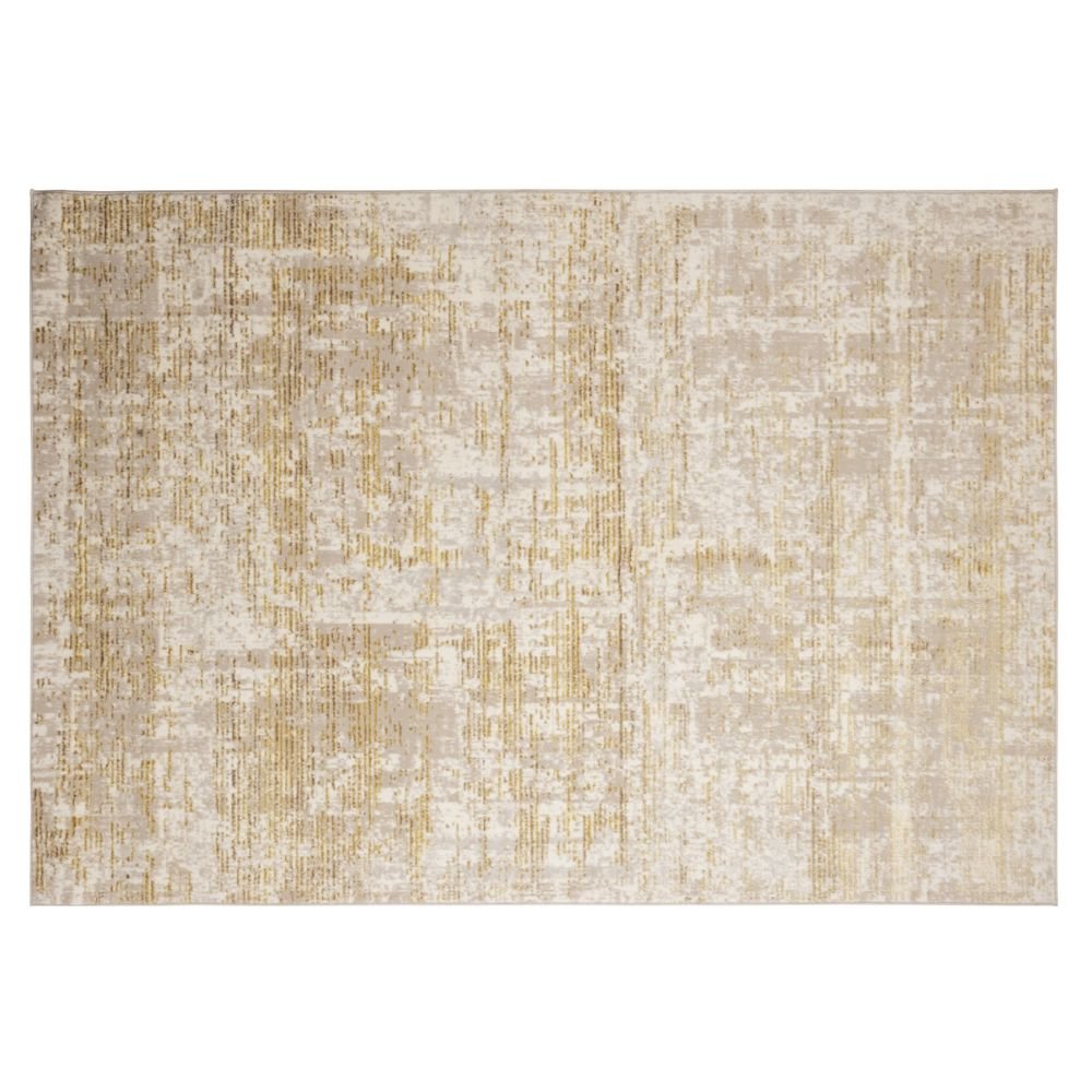 Tapete decorativo colección Sibel U7008 de poliéster pelo corto en tonos oro y crema, rectangular o circular