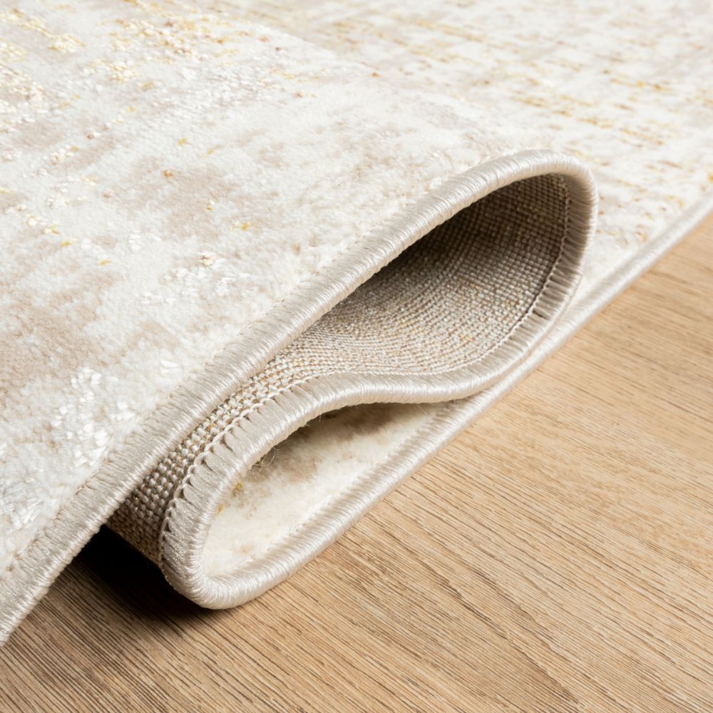 Tapete decorativo colección Sibel U7008 de poliéster pelo corto en tonos oro y crema, rectangular o circular