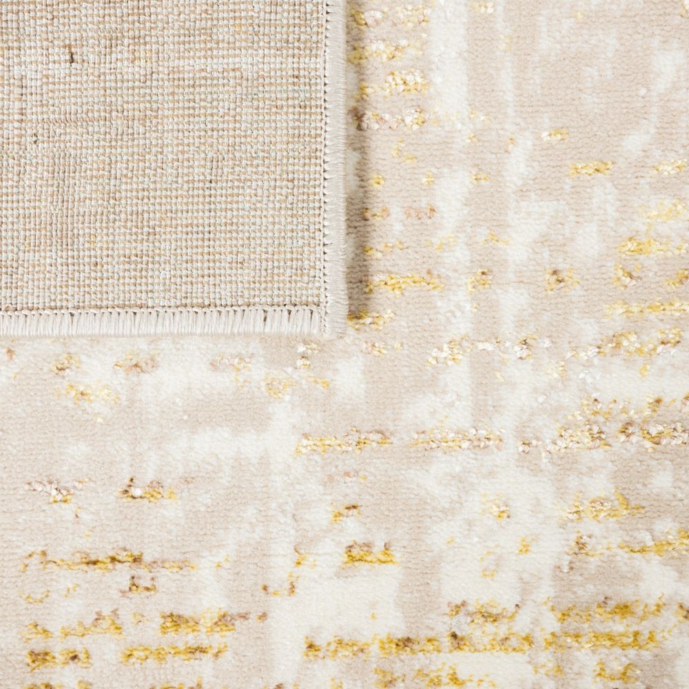 Tapete decorativo colección Sibel U7008 de poliéster pelo corto en tonos oro y crema, rectangular o circular