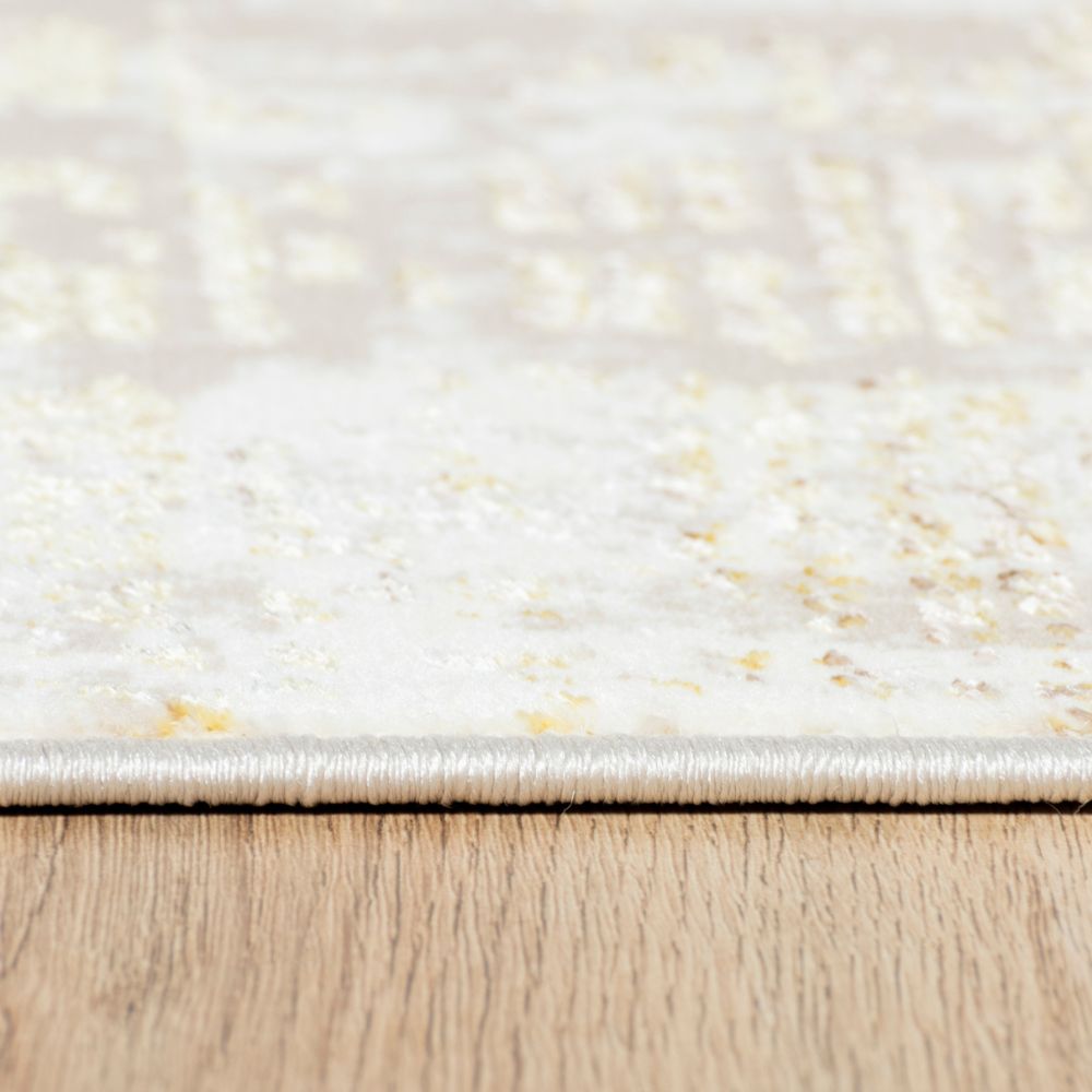 Tapete decorativo colección Sibel U7008 de poliéster pelo corto en tonos oro y crema, rectangular o circular