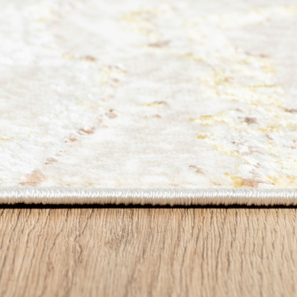 Tapete decorativo colección Sibel U7009 rectangular y circular de poliéster en tonos oro y crema