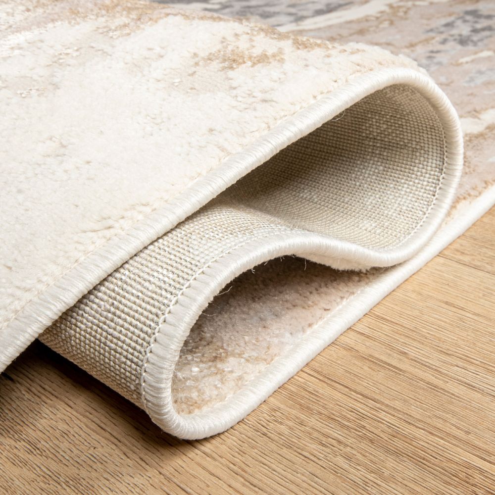 Tapete colección Terra T9028 rectangular de poliéster y polipropileno en tono crema oro