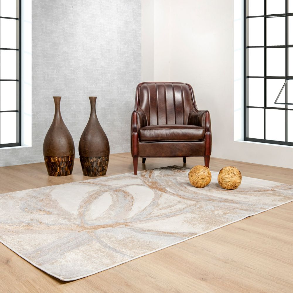 Tapete decorativo colección Terra T9029 rectangular en poliéster y polipropileno color crema oro