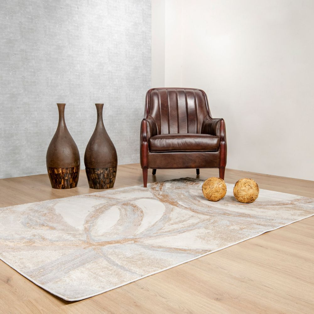 Tapete decorativo colección Terra T9029 rectangular en poliéster y polipropileno color crema oro