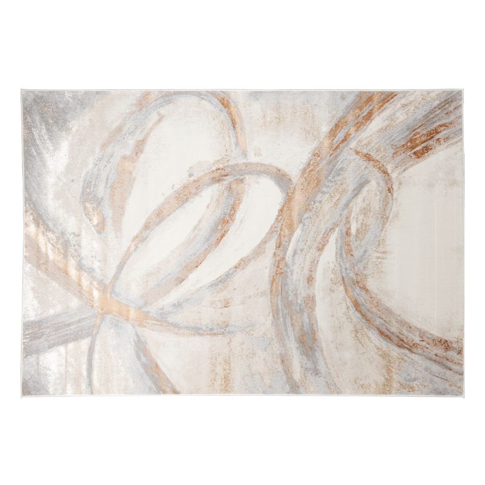 Tapete decorativo colección Terra T9029 rectangular en poliéster y polipropileno color crema oro