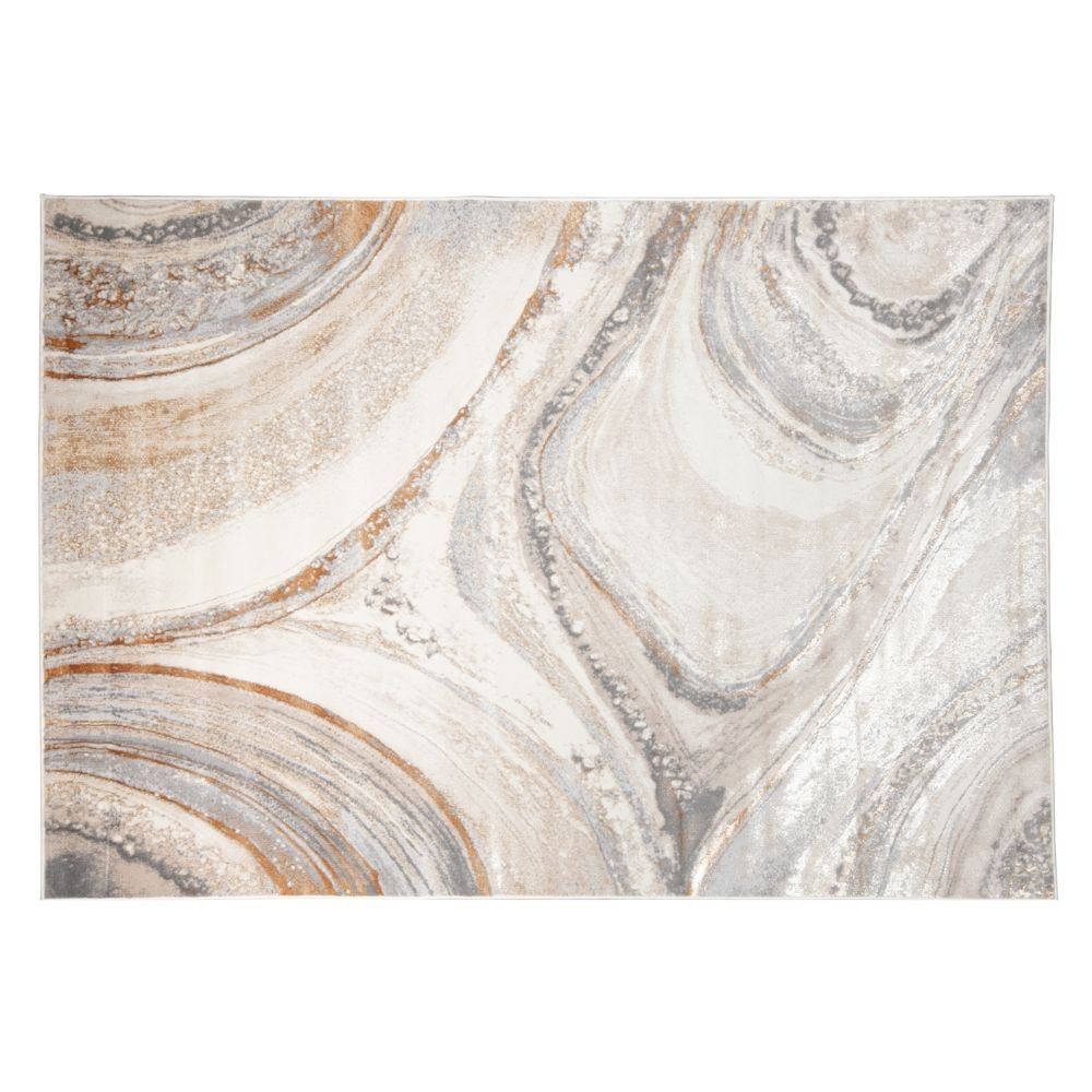 Tapete decorativo Terra T9030 rectangular de poliéster y polipropileno en crema y oro