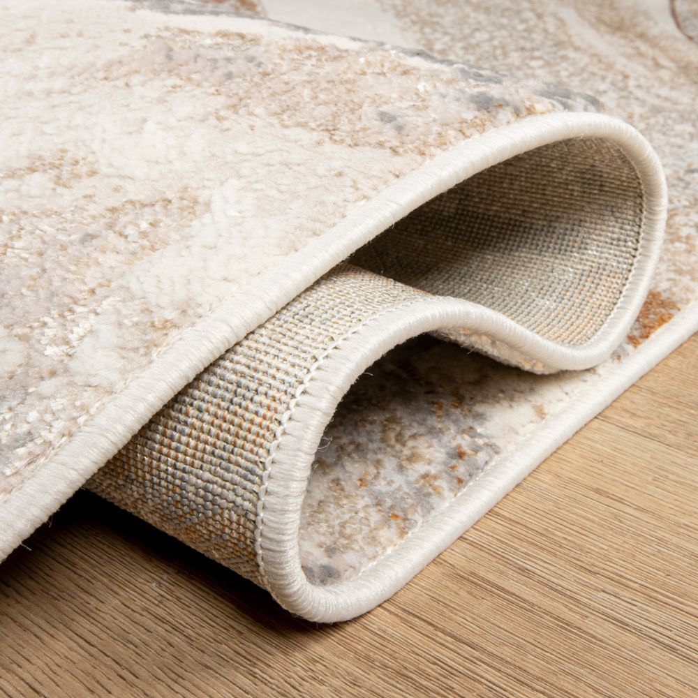 Tapete decorativo Terra T9030 rectangular de poliéster y polipropileno en crema y oro