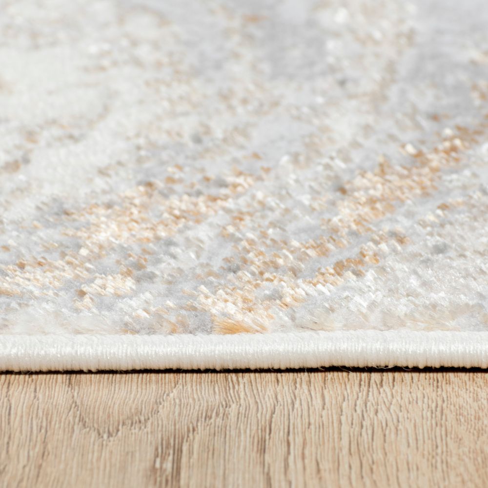 Tapete decorativo Terra T9030 rectangular de poliéster y polipropileno en crema y oro