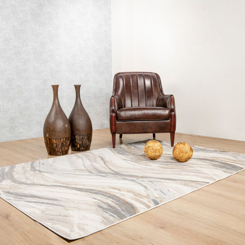 Tapete decorativo colección Terra T9032 rectangular de poliéster y polipropileno en crema oro