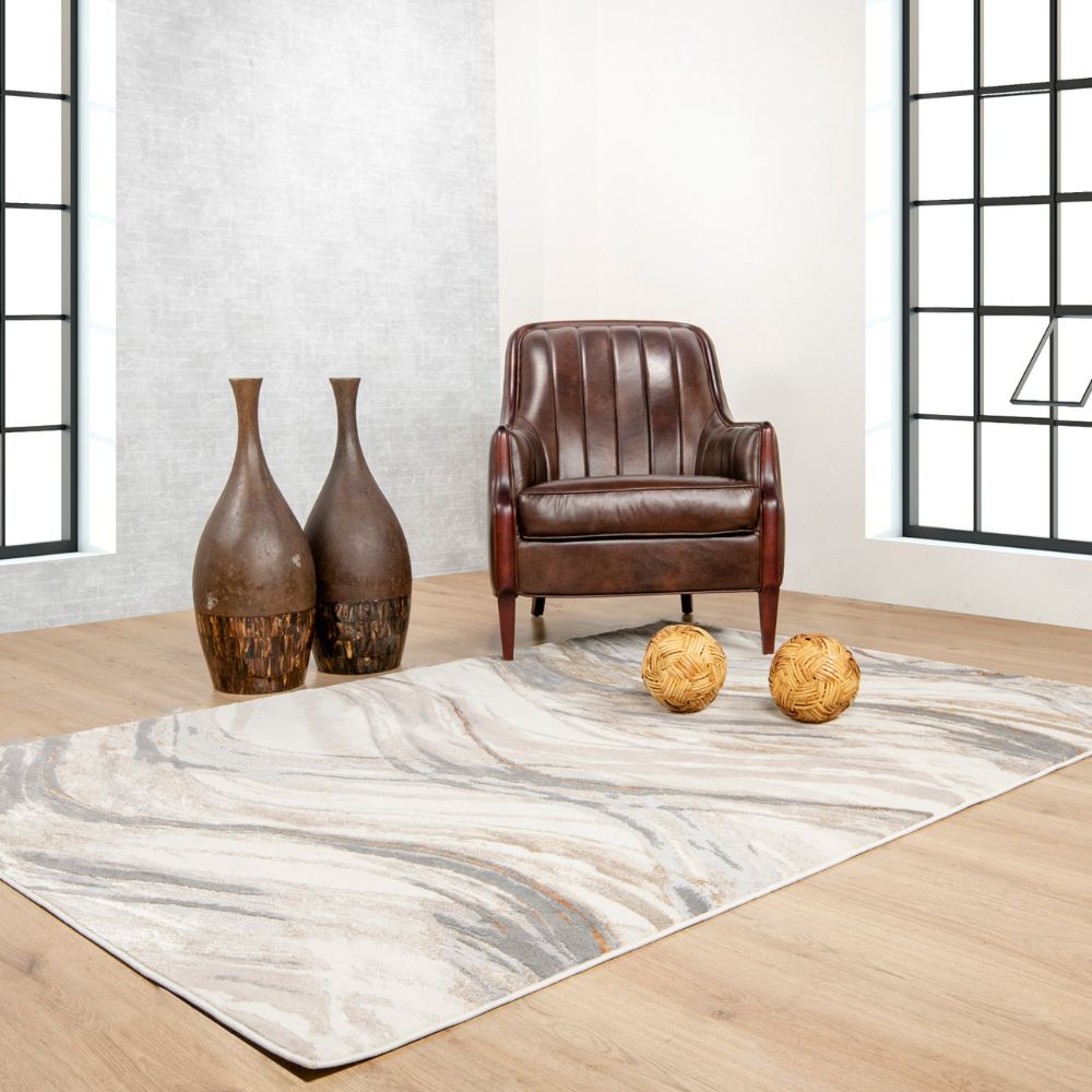 Tapete decorativo colección Terra T9032 rectangular de poliéster y polipropileno en crema oro