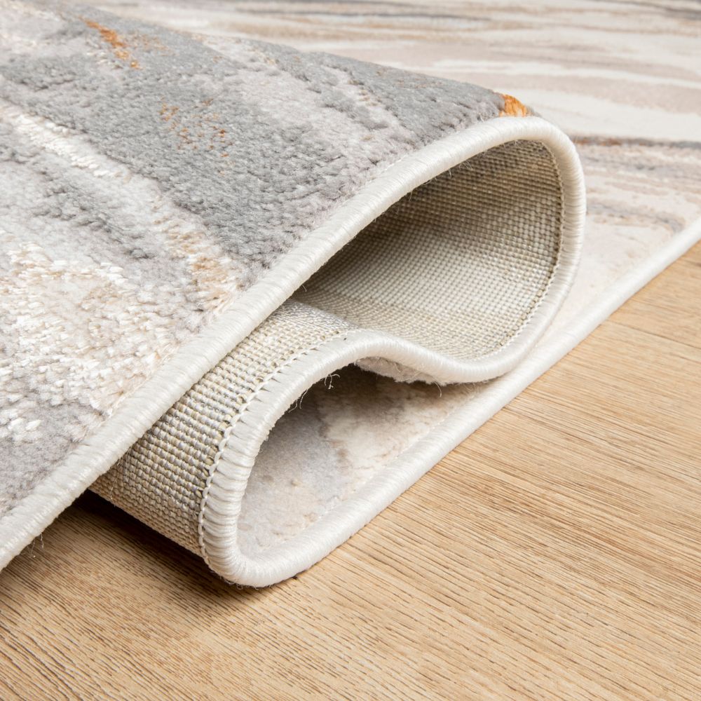 Tapete decorativo colección Terra T9032 rectangular de poliéster y polipropileno en crema oro