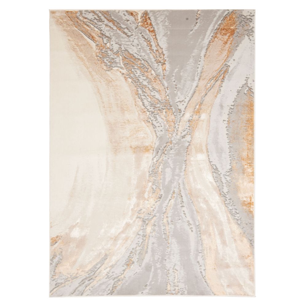 Tapete decorativo colección Terra rectangular en poliéster y polipropileno crema oro de pelo corto