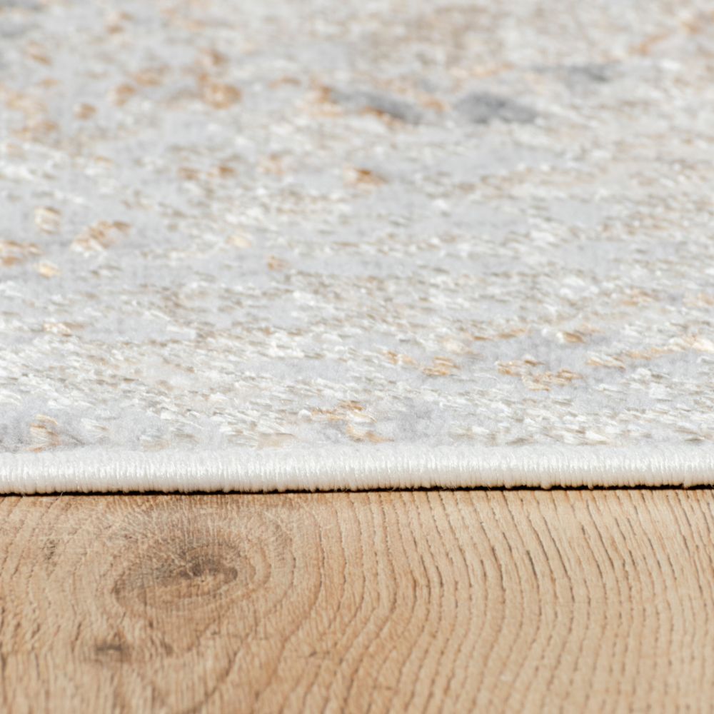 Tapete decorativo colección Terra T9035 rectangular de poliéster y polipropileno pelo corto en crema y oro
