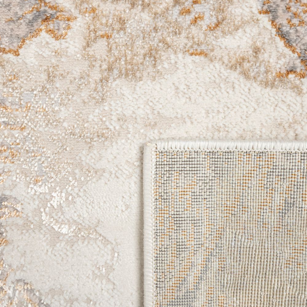 Tapete decorativo colección Terra T9035 rectangular de poliéster y polipropileno pelo corto en crema y oro