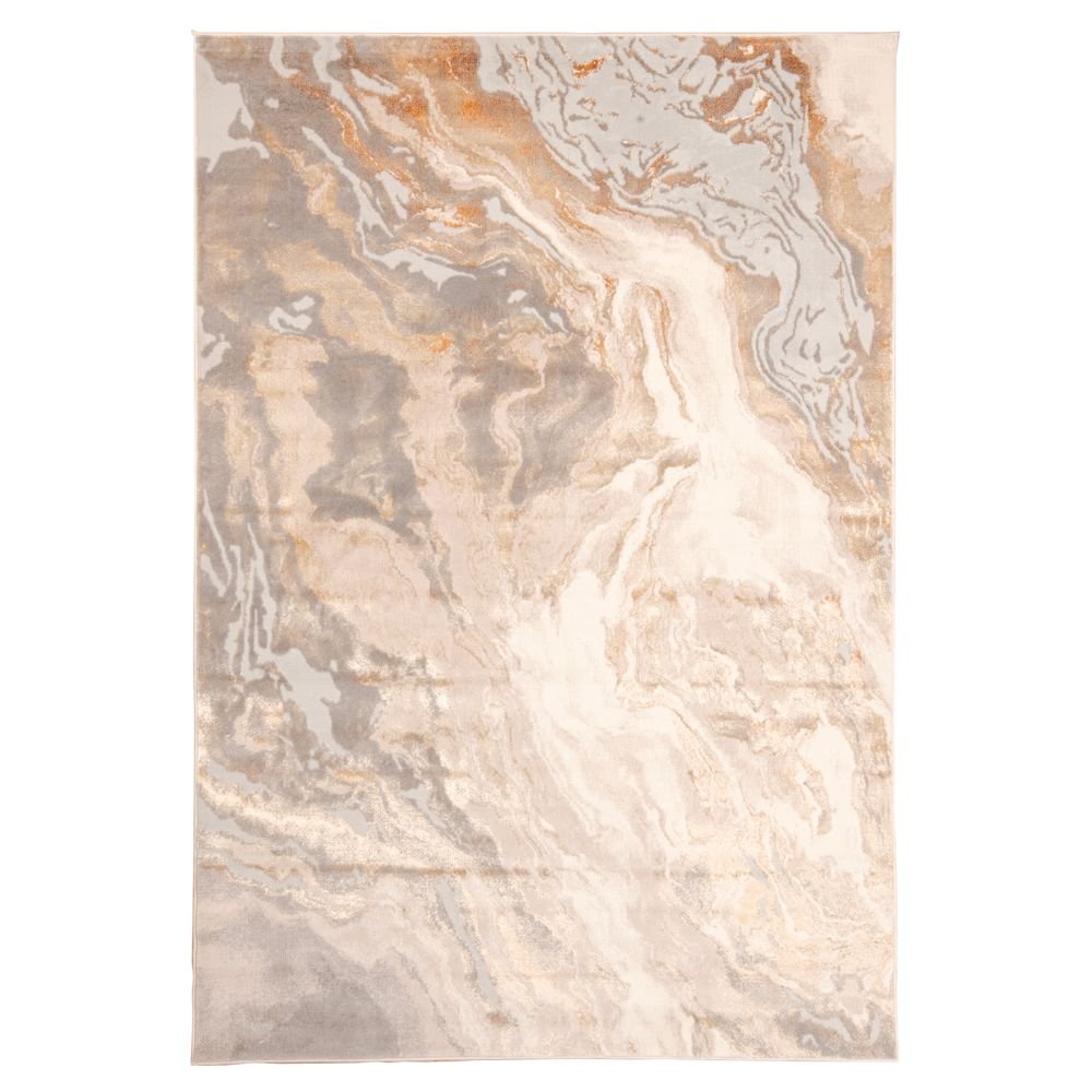 Tapete decorativo colección Terra T9037 rectangular de poliéster y polipropileno en crema y oro