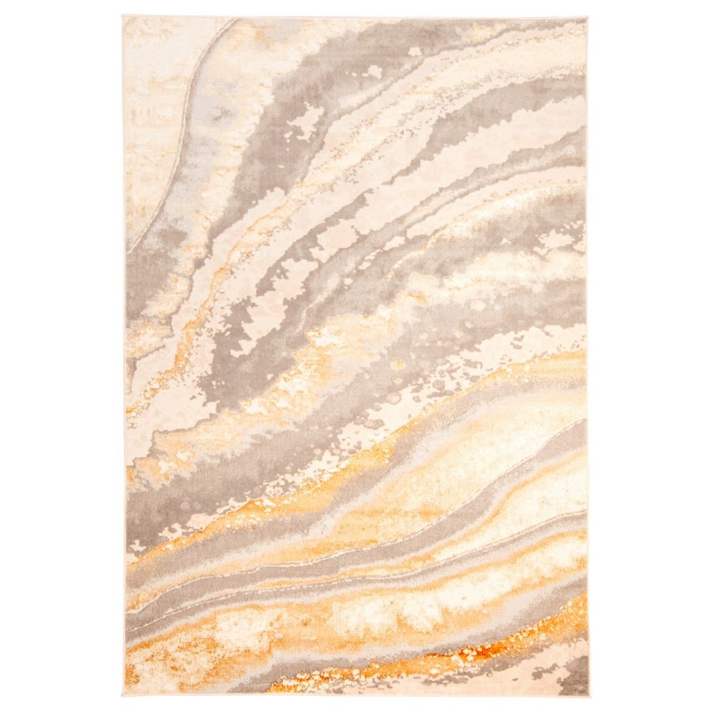 Tapete colección Terra T9038 rectangular de poliéster y polipropileno en tono crema oro