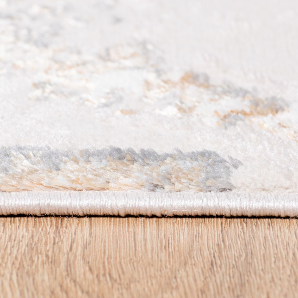 Tapete colección Terra T9038 rectangular de poliéster y polipropileno en tono crema oro