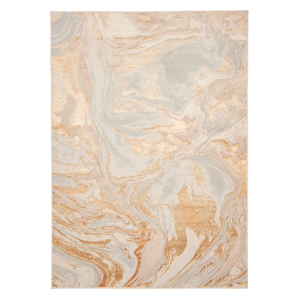 Tapete decorativo Terra T9041 rectangular de poliéster y polipropileno en crema y oro