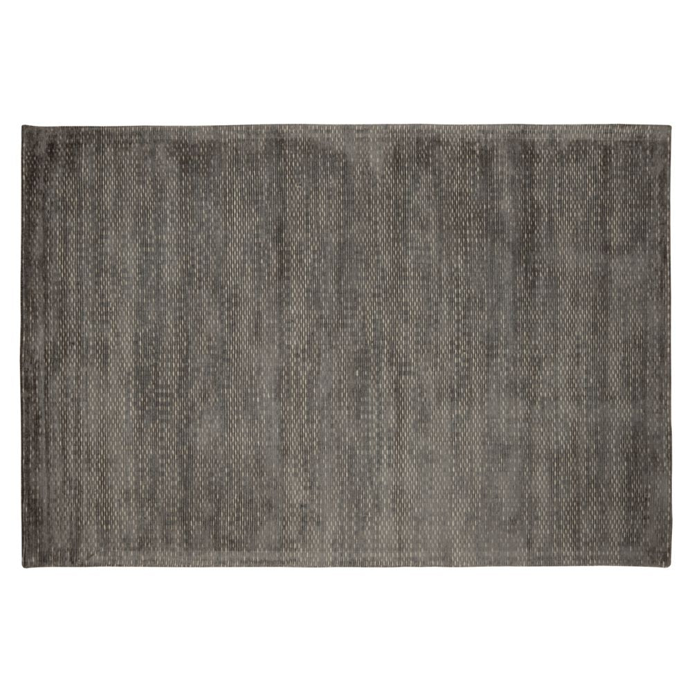 Tapete decorativo colección Thane N4004 rectangular de viscosa y lana en tonos gris y plata