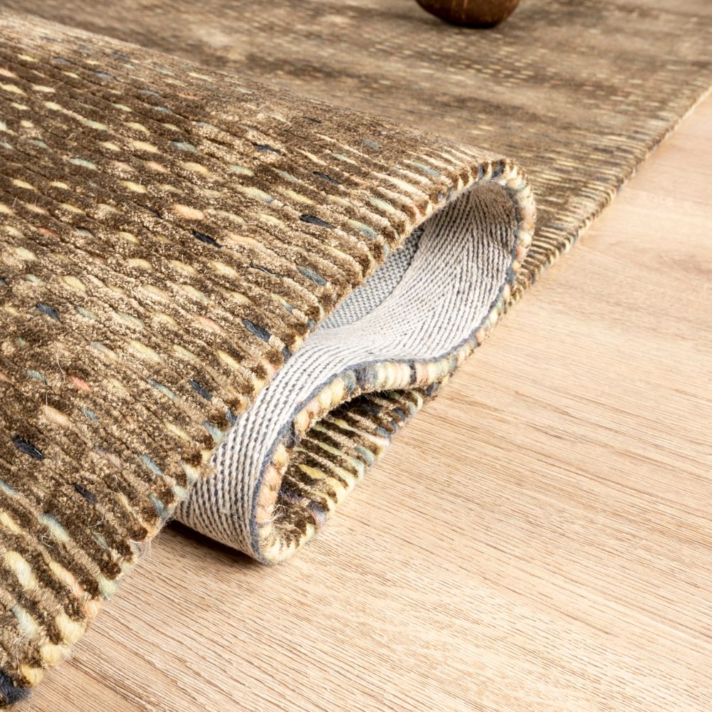 Tapete decorativo colección Thane N4006 rectangular en viscosa y lana color beige multi