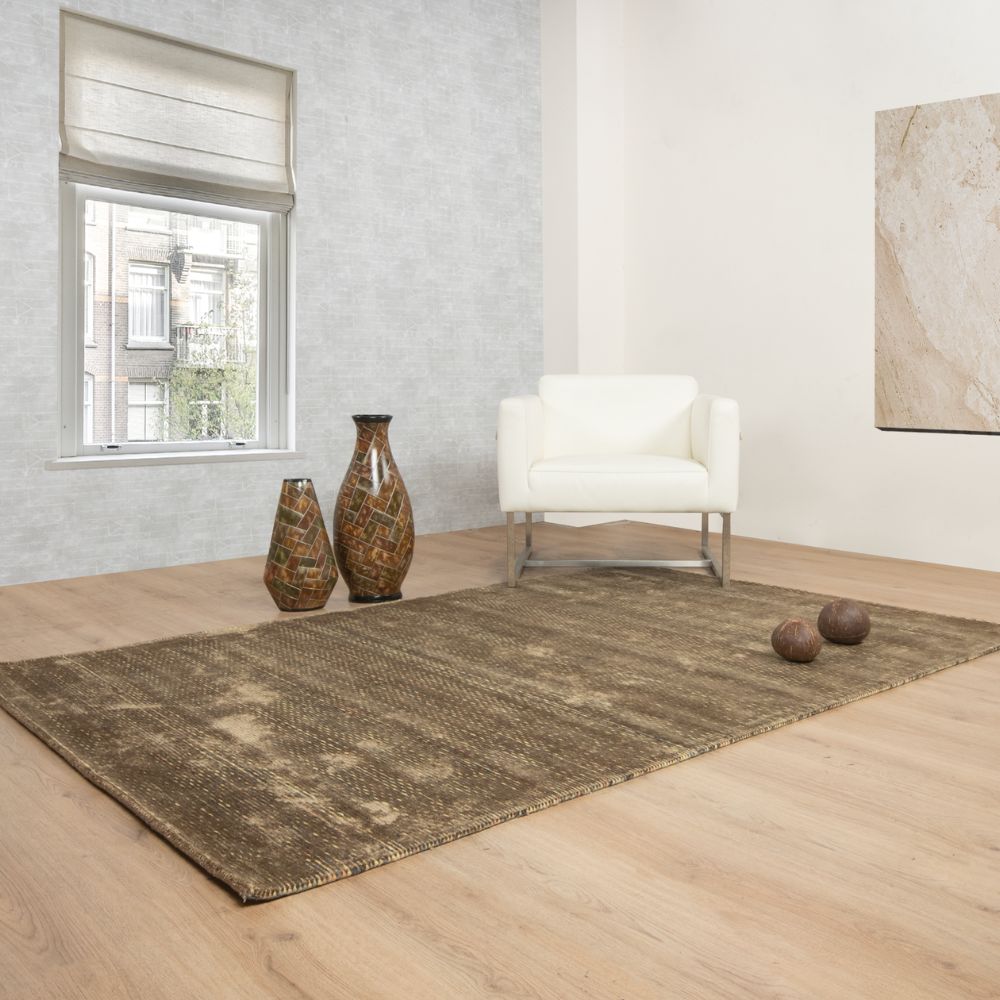 Tapete decorativo colección Thane N4006 rectangular en viscosa y lana color beige multi