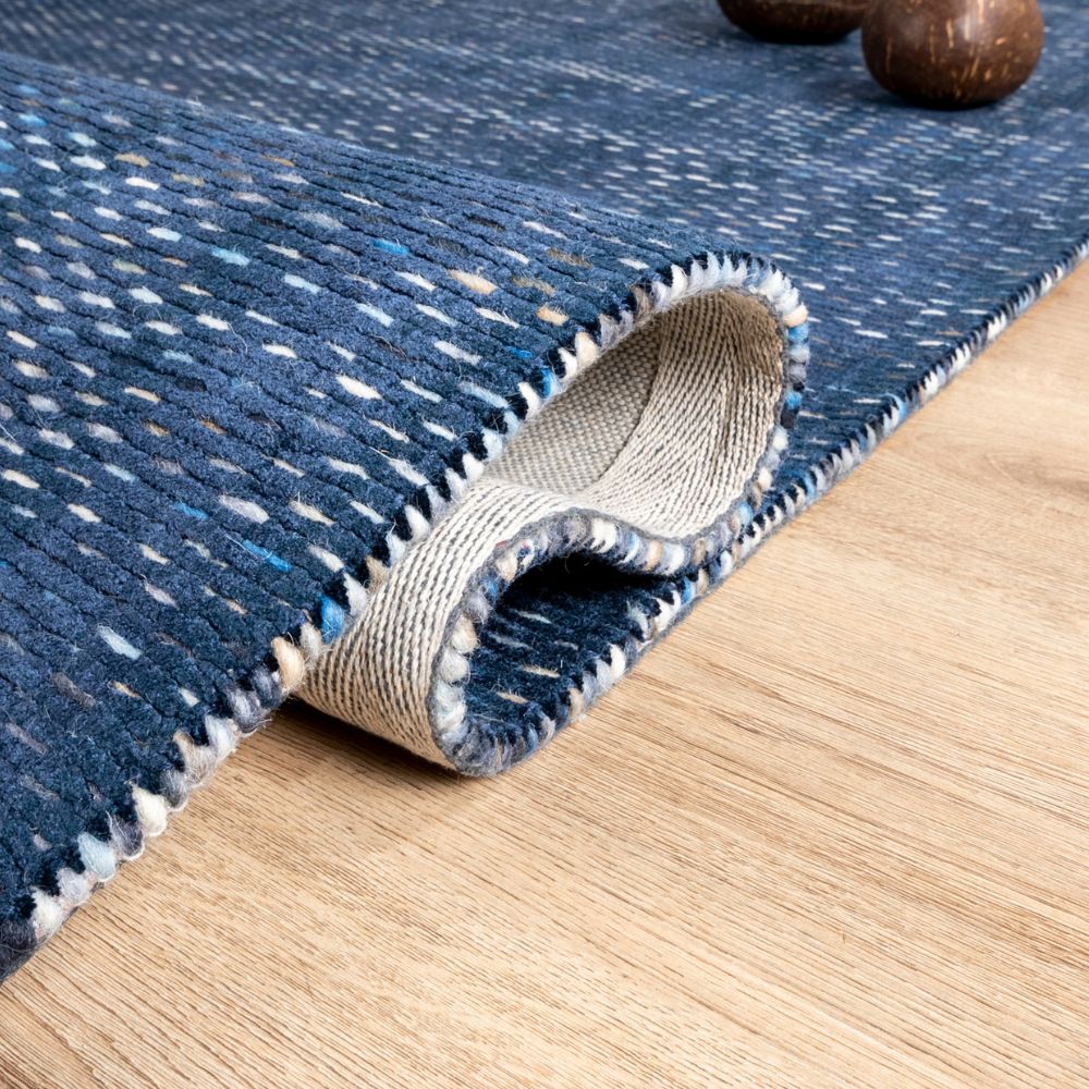 Tapete decorativo Thane N4007 rectangular de viscosa y lana en azul multicolor