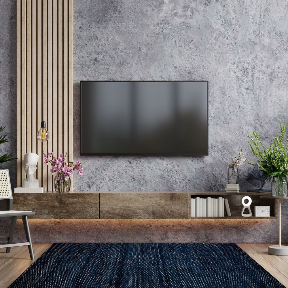 Tapete decorativo Thane N4007 rectangular de viscosa y lana en azul multicolor