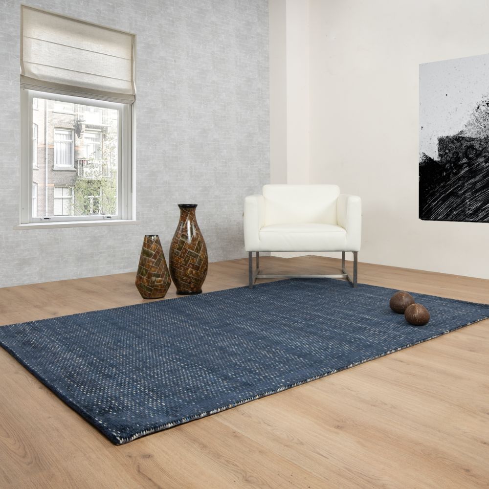 Tapete decorativo Thane N4007 rectangular de viscosa y lana en azul multicolor