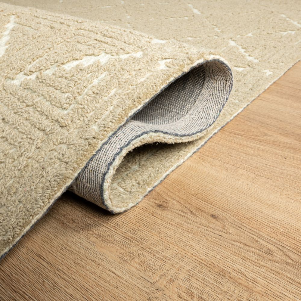 Tapete decorativo colección Vani rectangular en lana y algodón beige crema de pelo corto