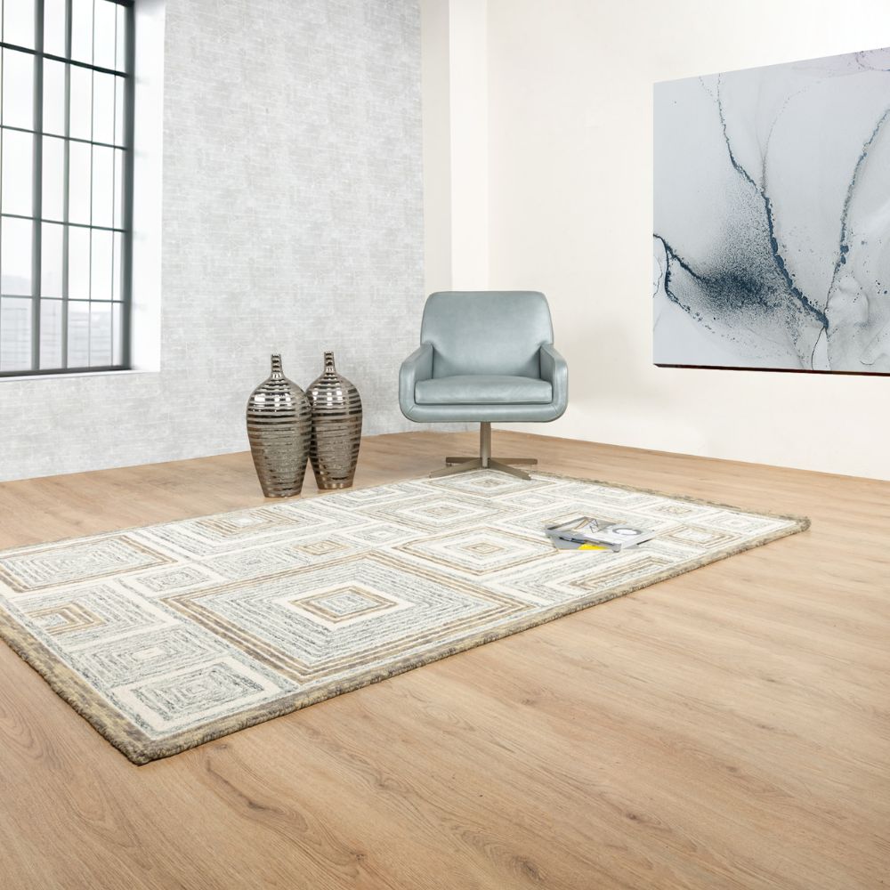 Tapete decorativo colección Vani D2002 rectangular de lana y algodón pelo corto en tonos beige y gris