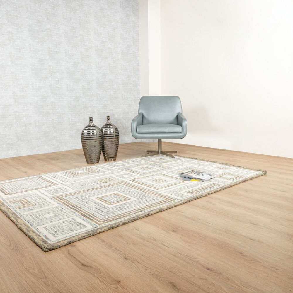 Tapete decorativo colección Vani D2002 rectangular de lana y algodón pelo corto en tonos beige y gris