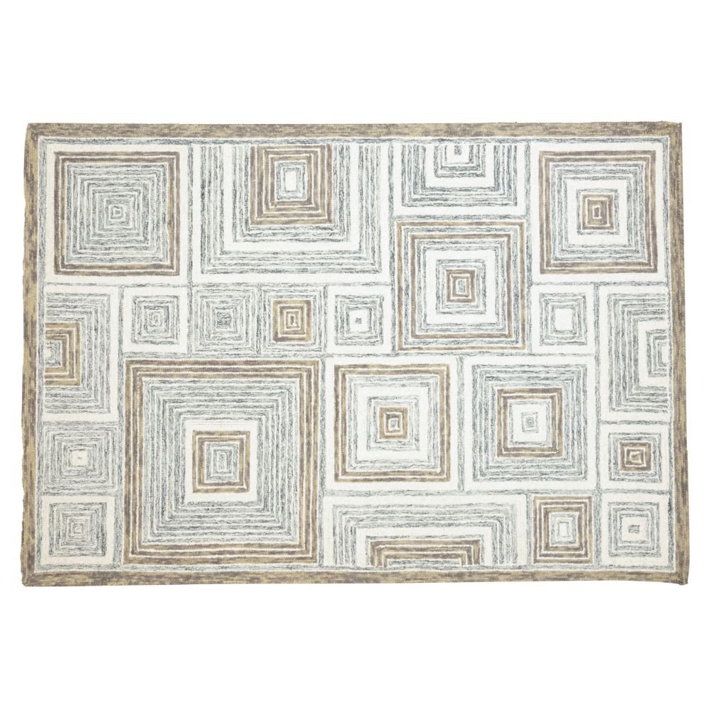 Tapete decorativo colección Vani D2002 rectangular de lana y algodón pelo corto en tonos beige y gris