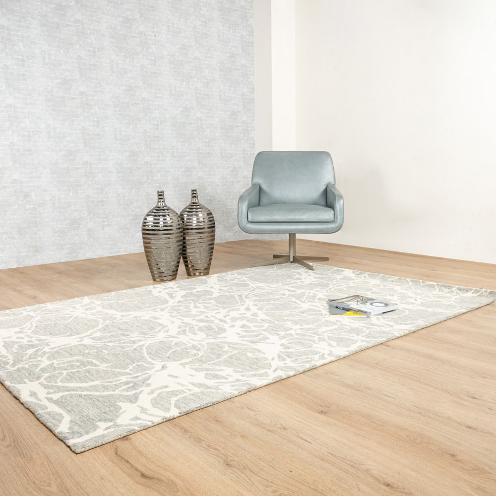 Tapete decorativo colección Vani D2004 rectangular de lana y algodón en tonos beige y crema