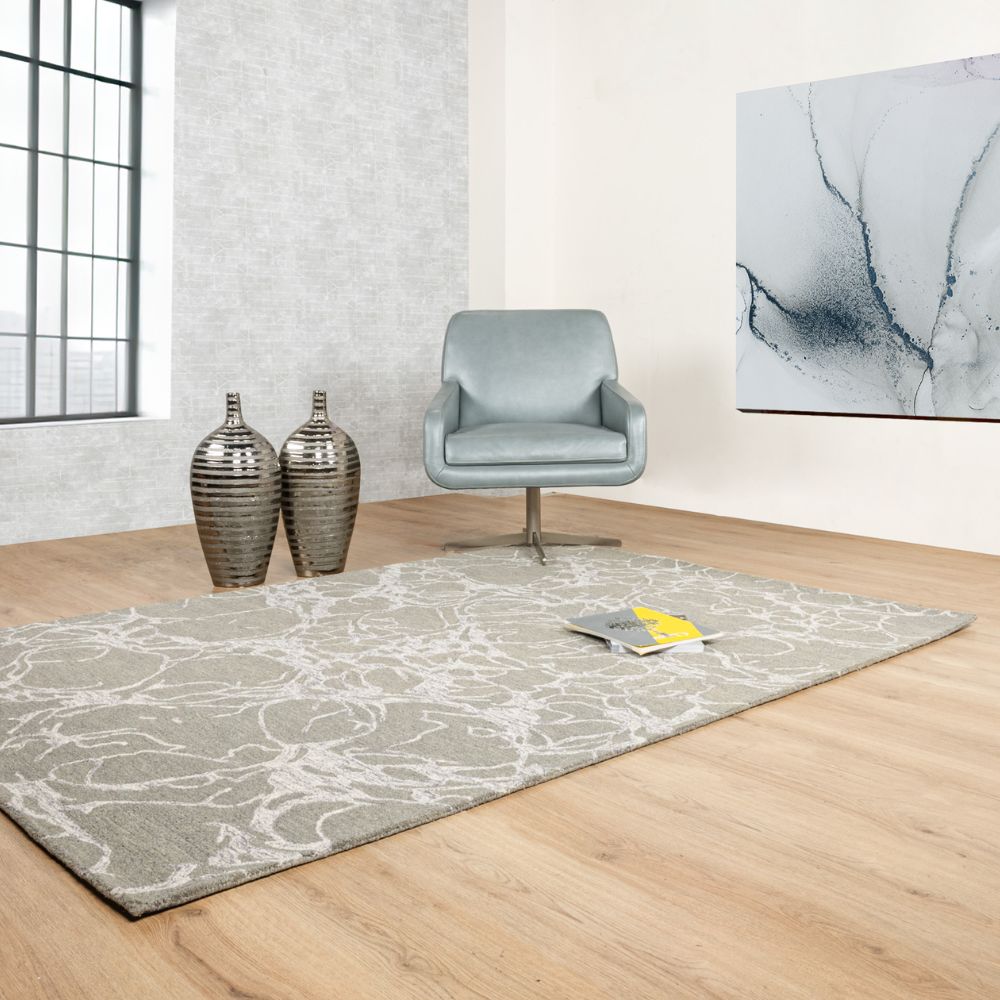 Tapete colección Vani D2005 rectangular de lana y algodón en tono gris crema
