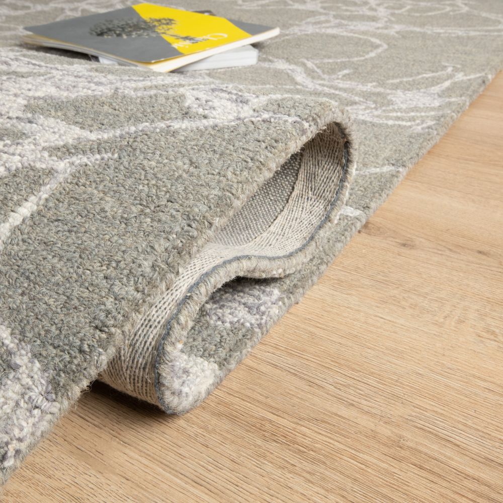 Tapete colección Vani D2005 rectangular de lana y algodón en tono gris crema
