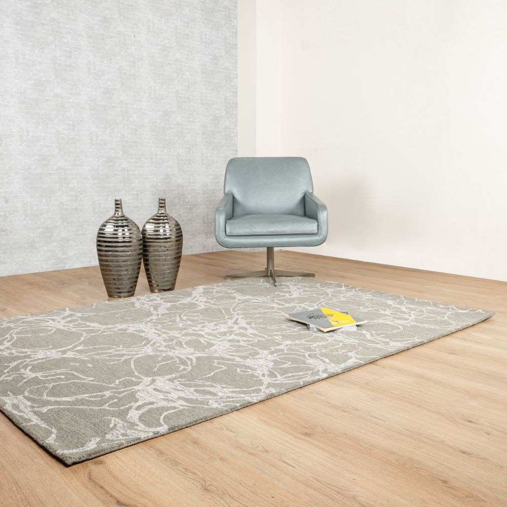 Tapete colección Vani D2005 rectangular de lana y algodón en tono gris crema