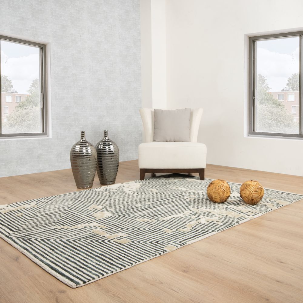 Tapete decorativo colección Vani D2006 rectangular en lana y algodón color gris beige