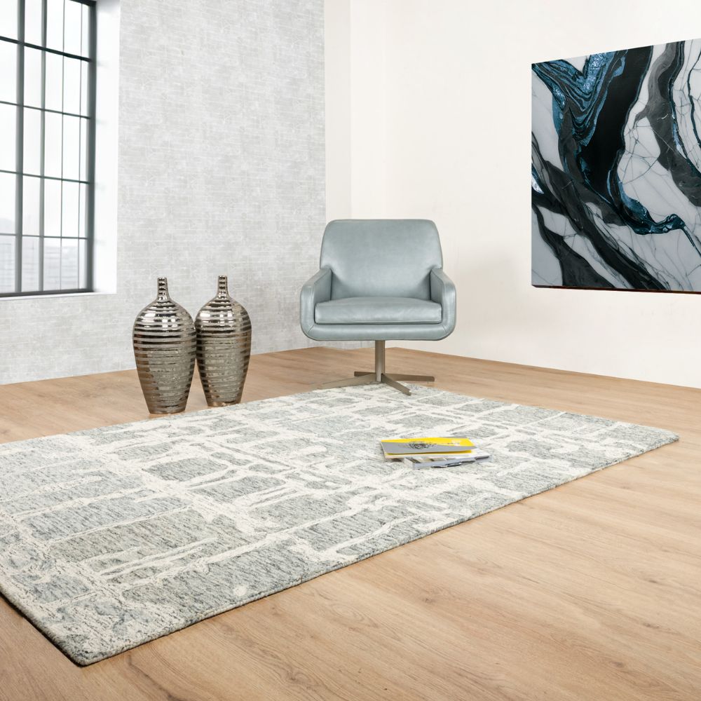 Tapete decorativo Vani D2007 rectangular de lana y algodón en gris y beige
