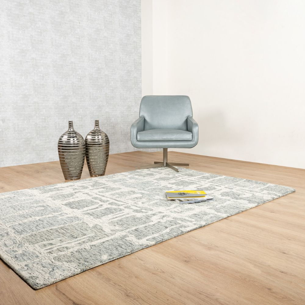 Tapete decorativo Vani D2007 rectangular de lana y algodón en gris y beige