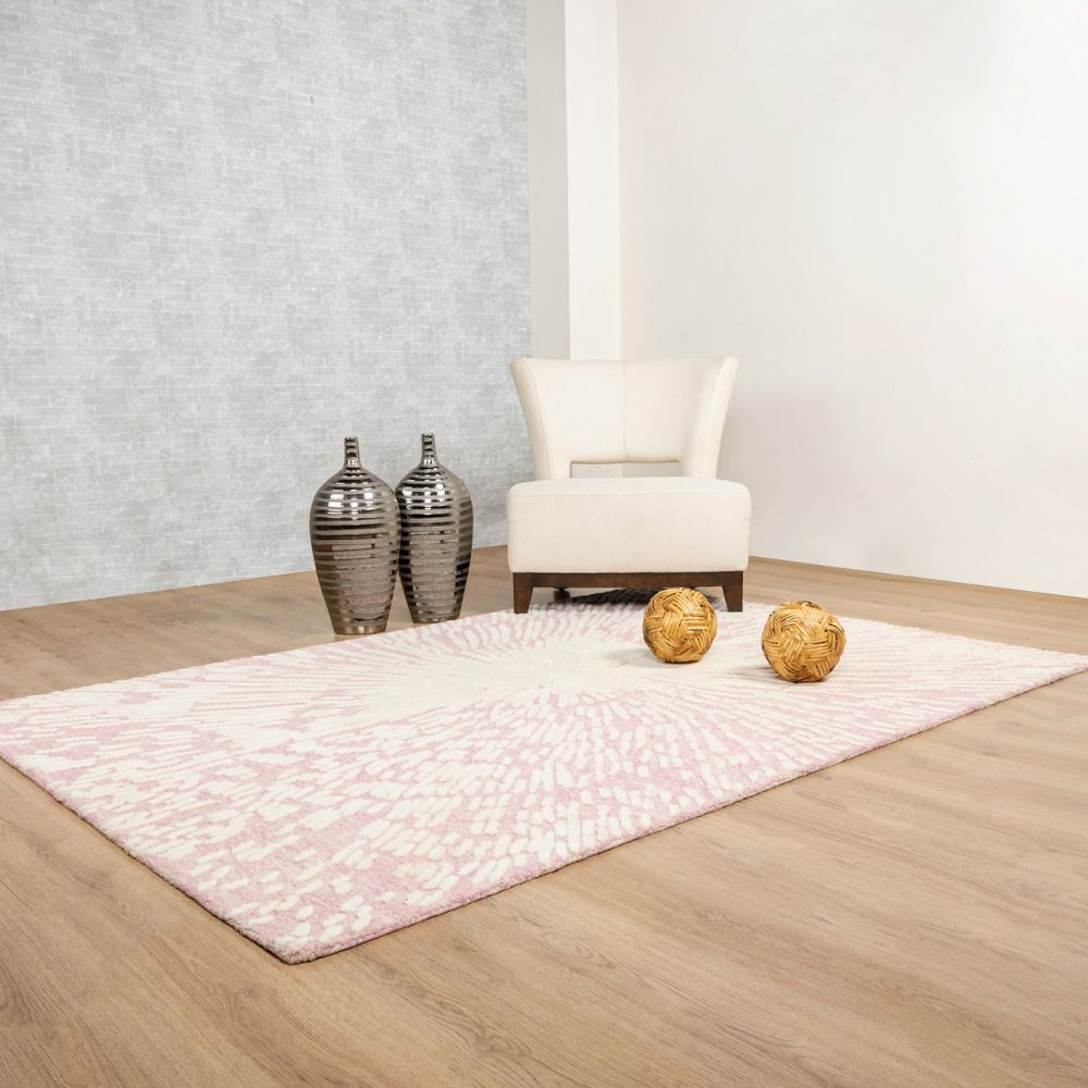Tapete decorativo colección Vani D2008 rectangular de lana y algodón en rosa crema