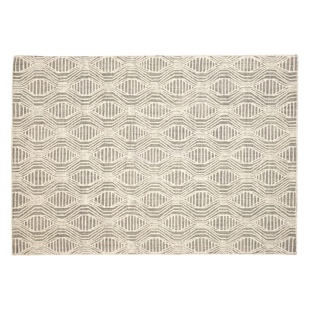 Tapete decorativo colección Vani rectangular en lana y algodón gris crema de pelo corto