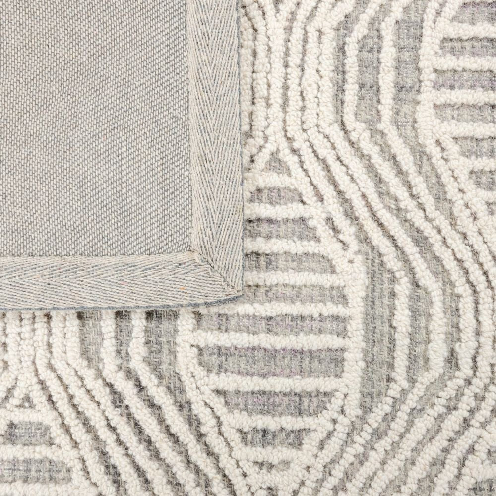 Tapete decorativo colección Vani rectangular en lana y algodón gris crema de pelo corto