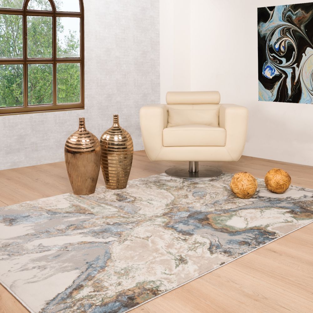 Tapete colección Zaria T2185 rectangular y circular de poliéster pelo corto en tono gris crema
