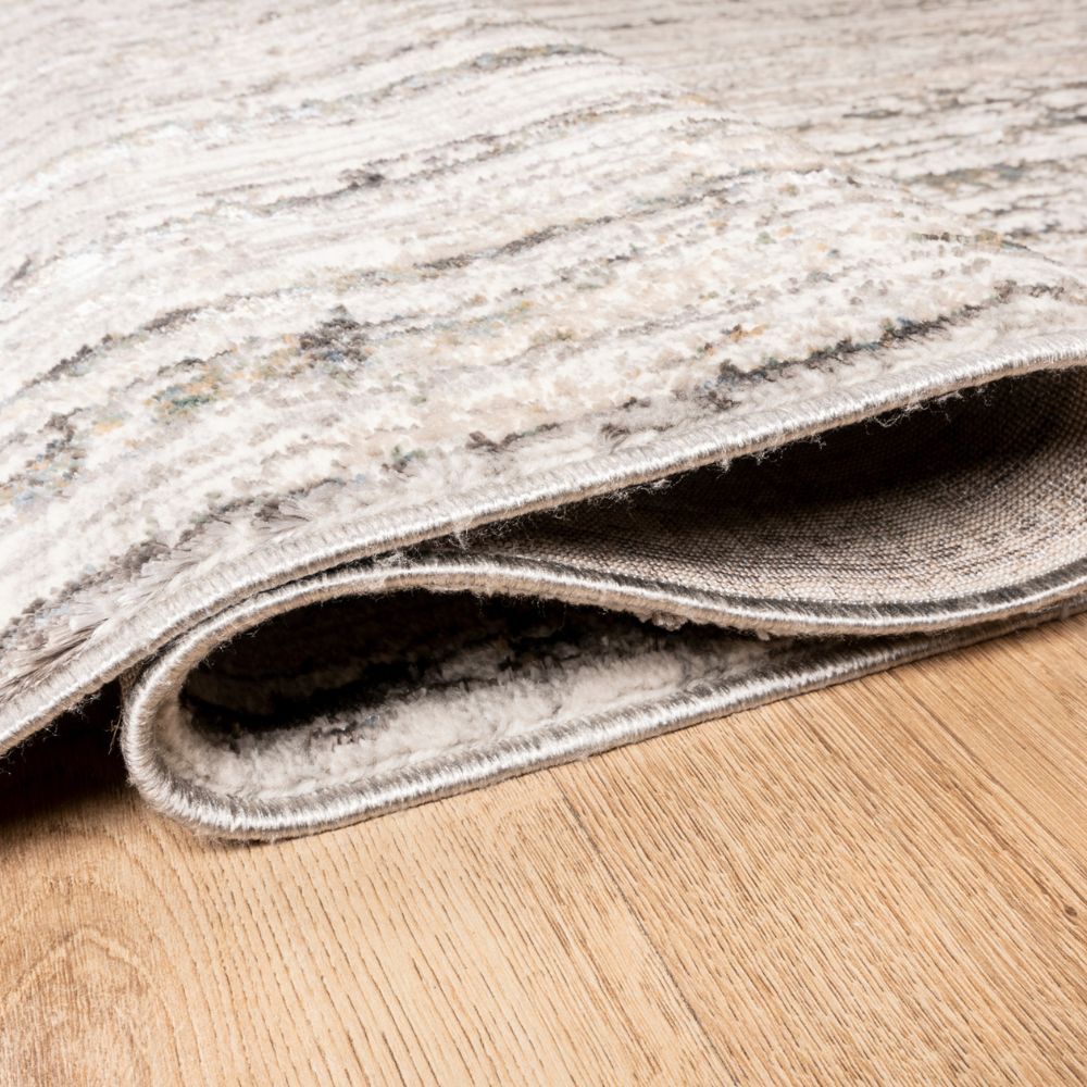 Tapete decorativo colección Zaria T2186 rectangular y circular en poliéster color gris crema