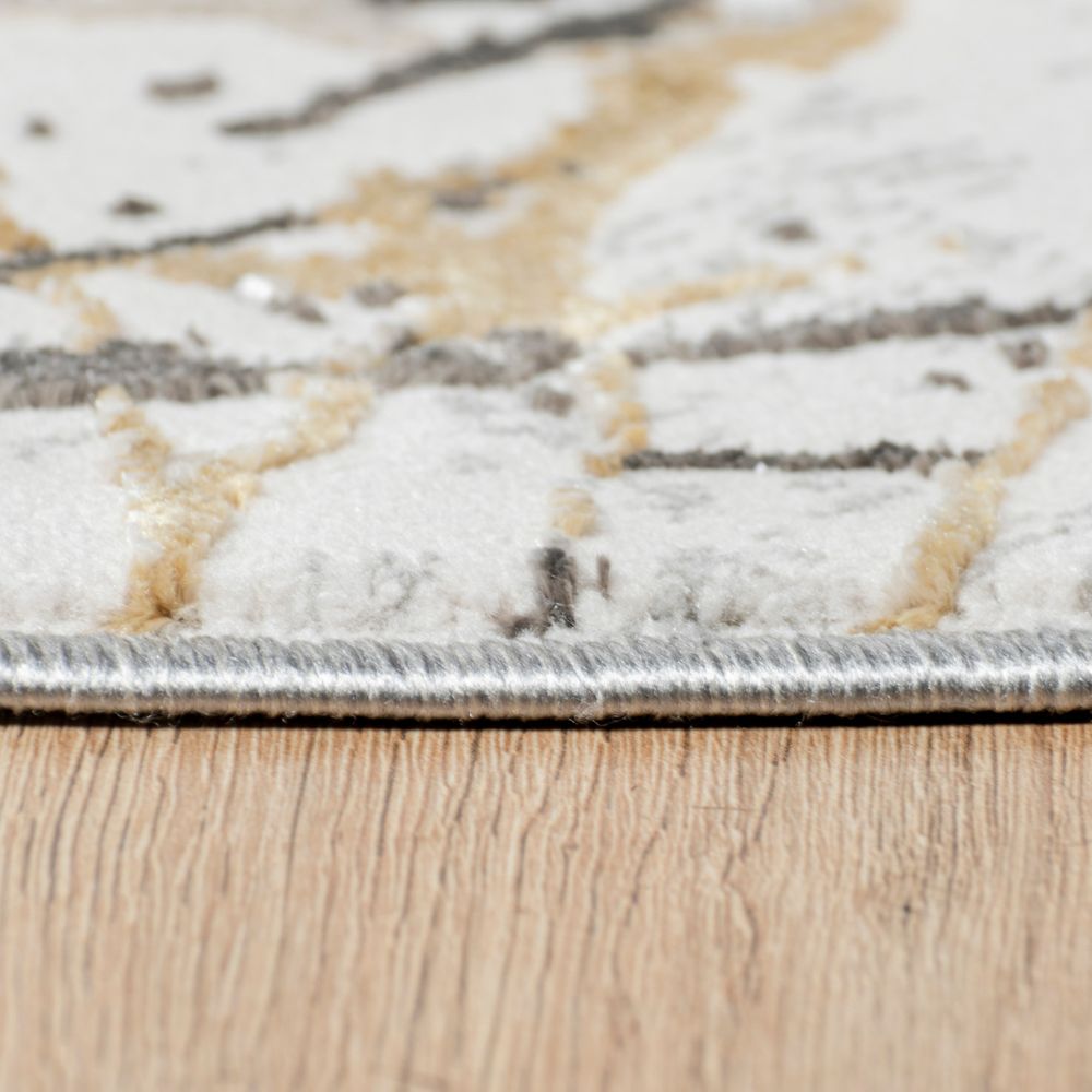 Tapete decorativo Zaria T2187 de poliéster en gris y crema, formas rectangular y circular