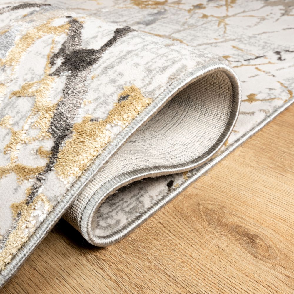 Tapete decorativo Zaria T2187 de poliéster en gris y crema, formas rectangular y circular