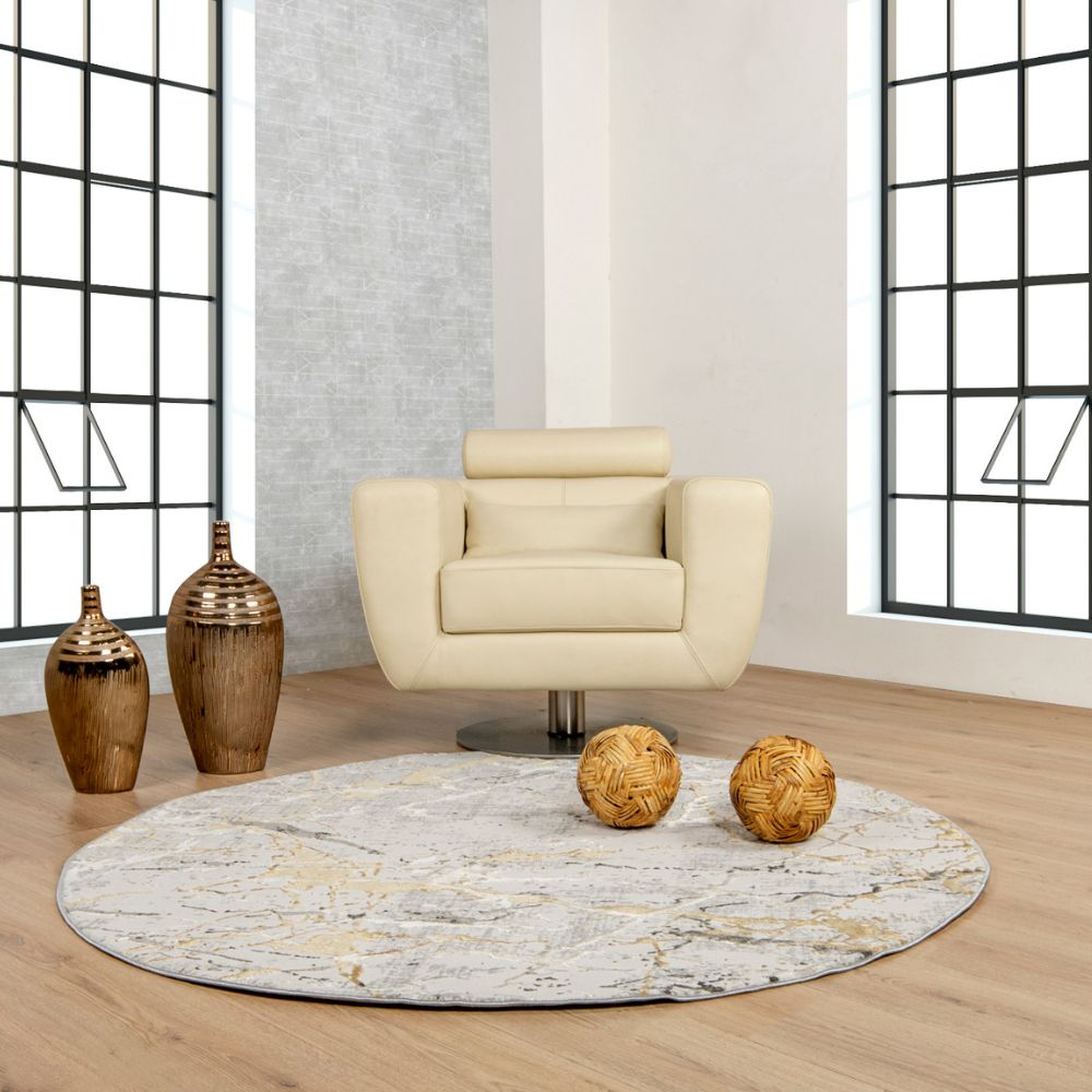 Tapete decorativo Zaria T2187 de poliéster en gris y crema, formas rectangular y circular