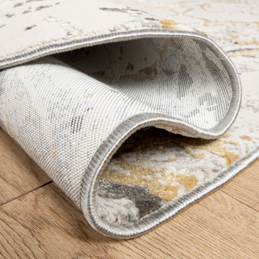 Tapete decorativo Zaria T2187 de poliéster en gris y crema, formas rectangular y circular