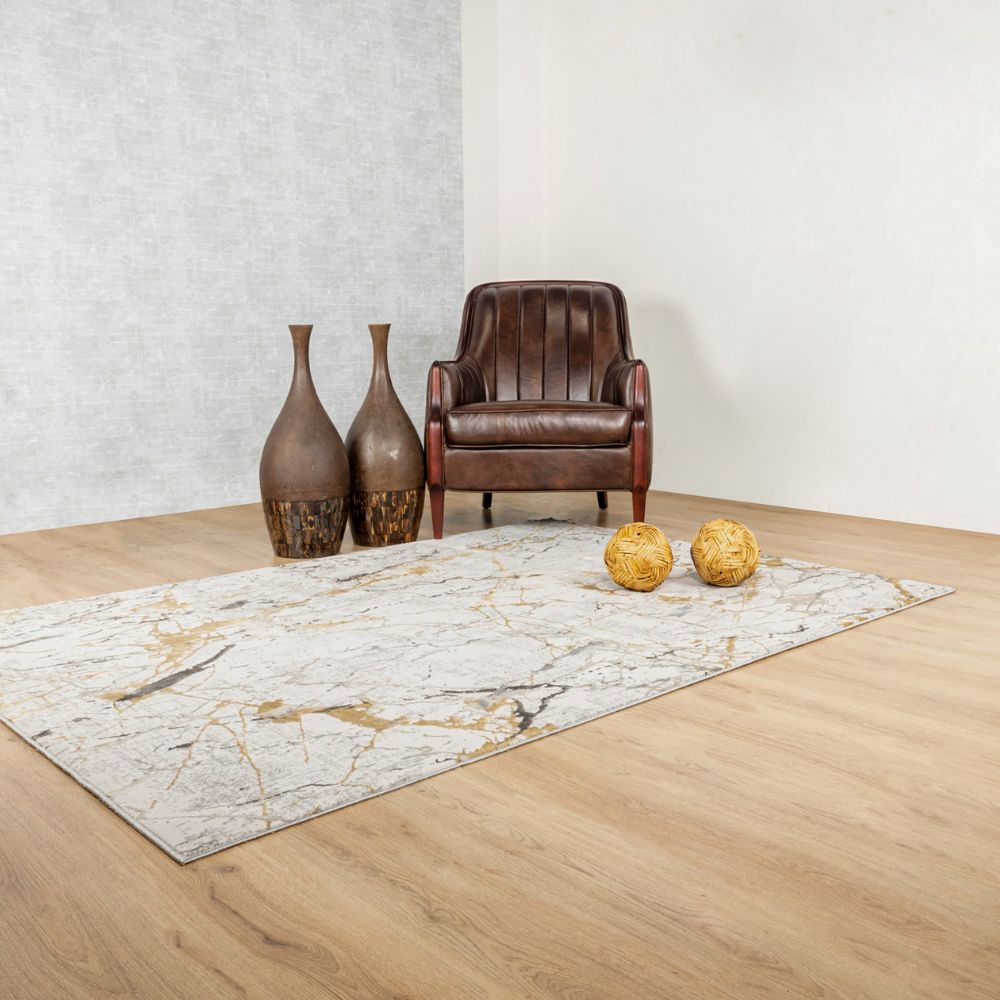 Tapete decorativo Zaria T2187 de poliéster en gris y crema, formas rectangular y circular