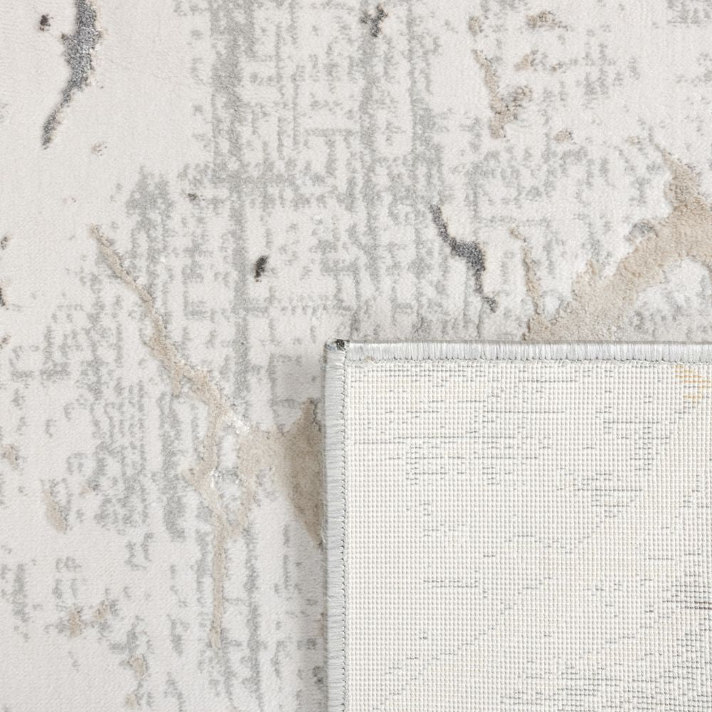 Tapete decorativo Zaria T2187 de poliéster en gris y crema, formas rectangular y circular